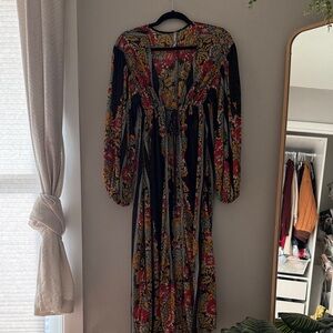 Free People floral & black empire drawstring kimono type duster. Size XS
